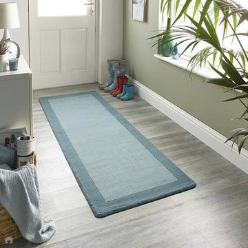 Borders Modern Plain Contrast Border Hand-Woven Wool Duck Egg Blue/Teal Blue Runner-Origins-Rug Love - The Most Loved Rug Store